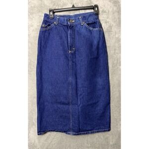 Vintage Lee Denim Skirt Size 11 Small High Rise Dark Wash Blue Jean Skirt Modest